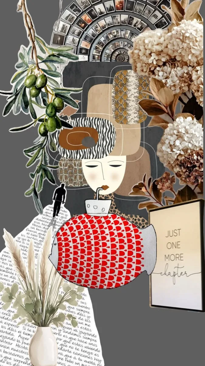 Editorial collage with books and flowers